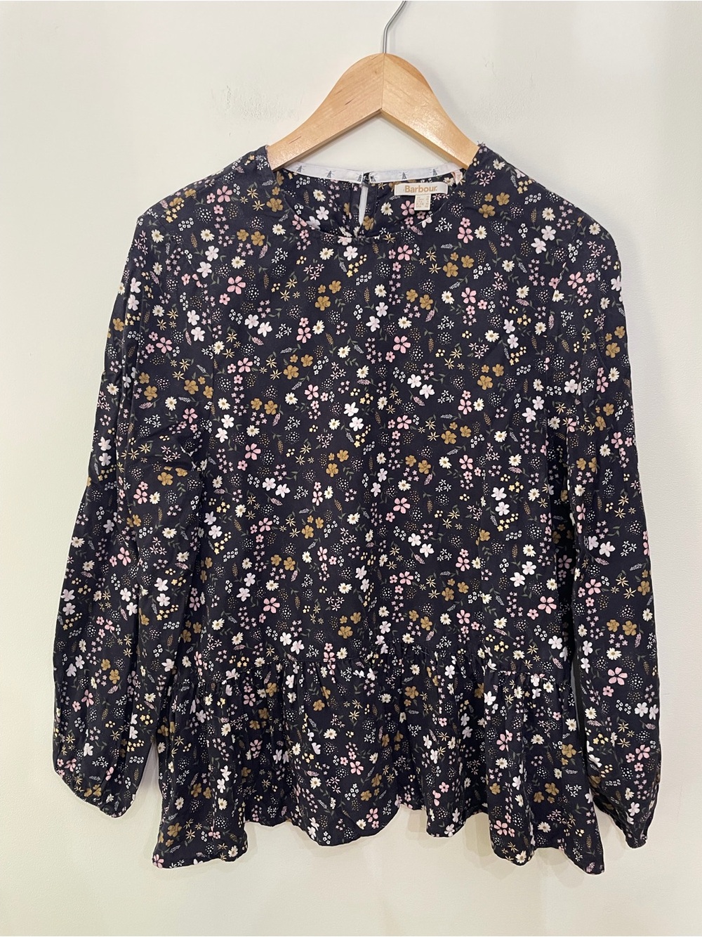 Barbour Amelda Peasant Blouse Top Navy Blue Floral Long Sleeve Womens US 6 UK 10